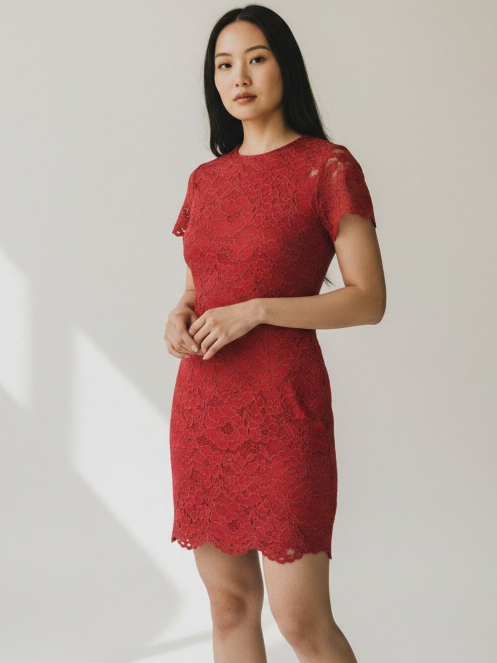 Lauren Ralph Lauren Red Cocktail Dress Floral Lace Preppy Black Label Sz L